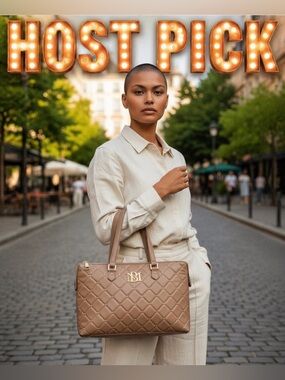 Badgley Mischka Quilted Brown Tote